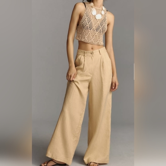 Faithful the Brand Circa Wide Leg Linen Trouser Pants in Honey Size 6 NWT - Picture 2 of 12